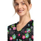 TF797 Tooniforms Tuckable Print Top with Chest Pocket by Cherokee - Baubles and Bulbs