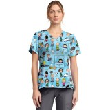 TF797 Tooniforms Tuckable Print Top with Chest Pocket by Cherokee - Goodness and Grief