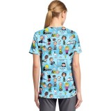 TF797 Tooniforms Tuckable Print Top with Chest Pocket by Cherokee - Goodness and Grief