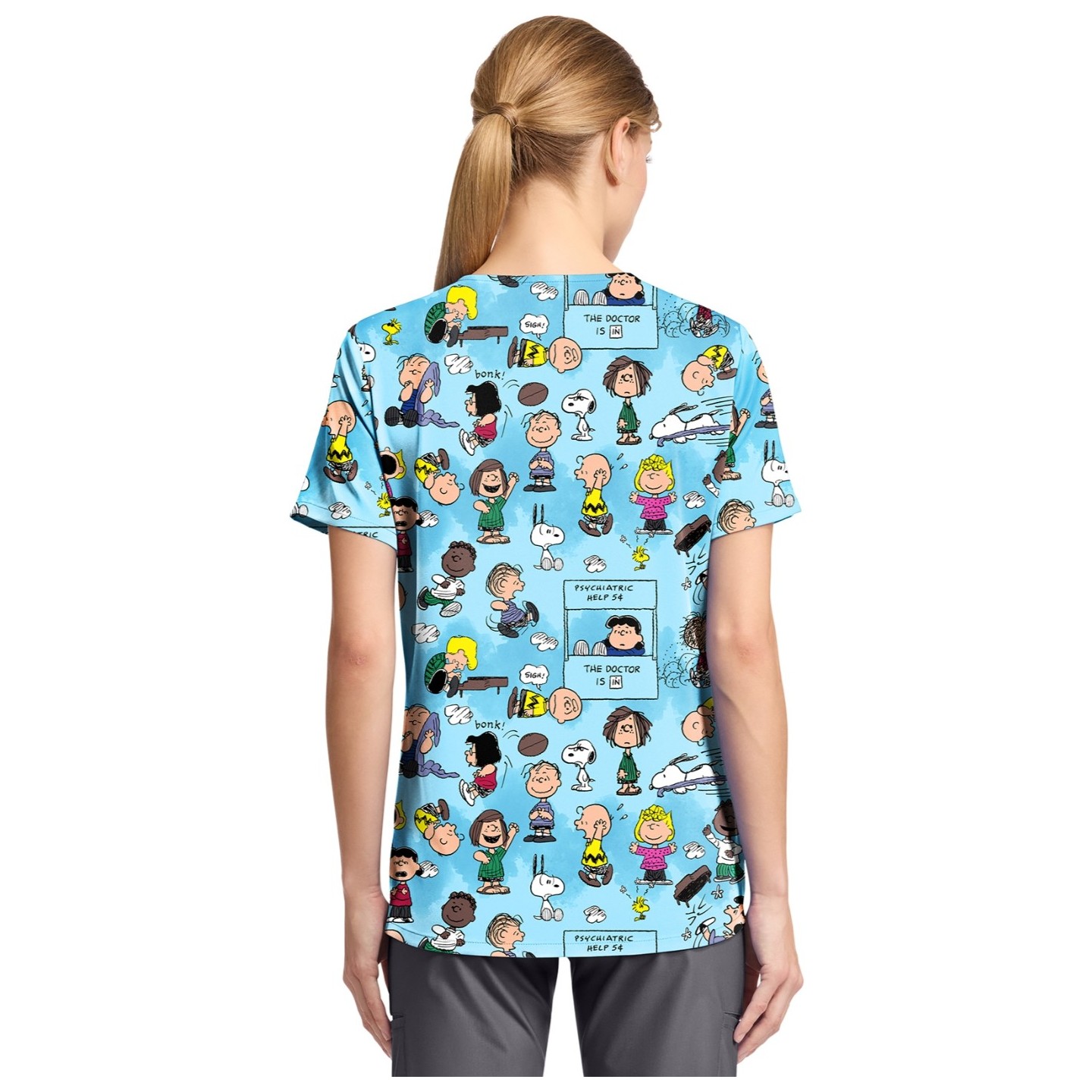 TF797 Tooniforms Tuckable Print Top with Chest Pocket by Cherokee - Goodness and Grief