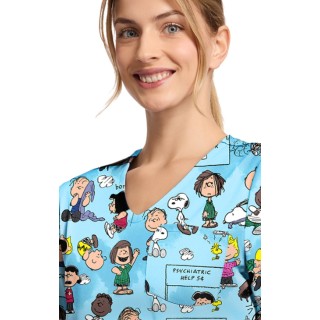 TF797 Tooniforms Tuckable Print Top with Chest Pocket by Cherokee - Goodness and Grief