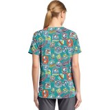 TF797 Tooniforms Tuckable Print Top with Chest Pocket by Cherokee - Collegiate Smurfs