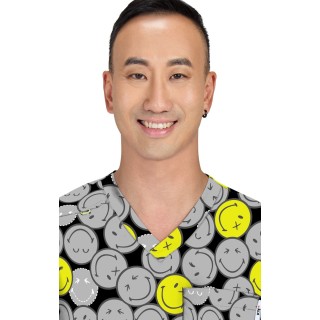 S650PR Smiley World Confident Men's Print Top by koi - Smiling All Around