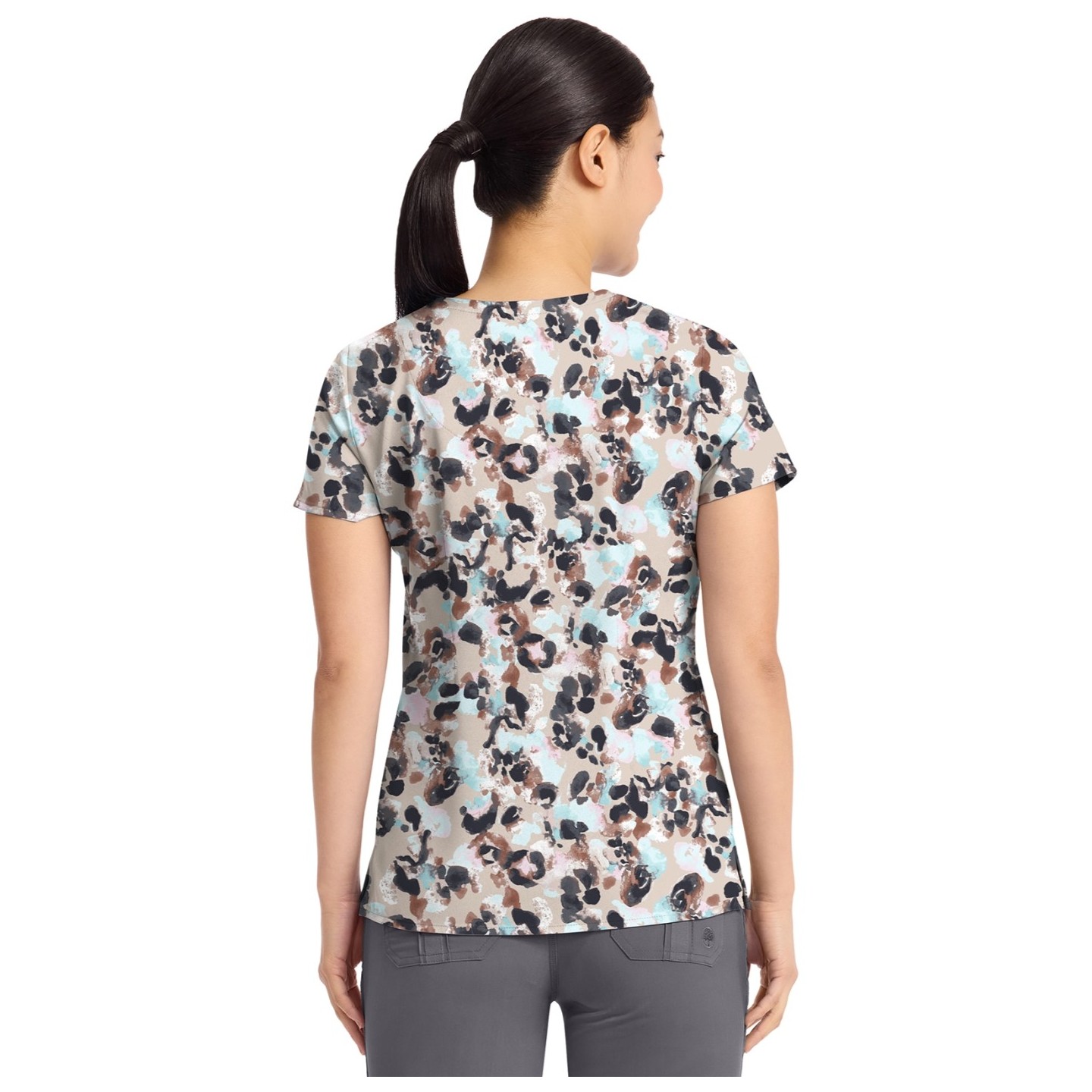 2266 Healing Hands Amanda Haut Imprimer à Col en V avec Ruban Grosgrain - Abstract Cheetah