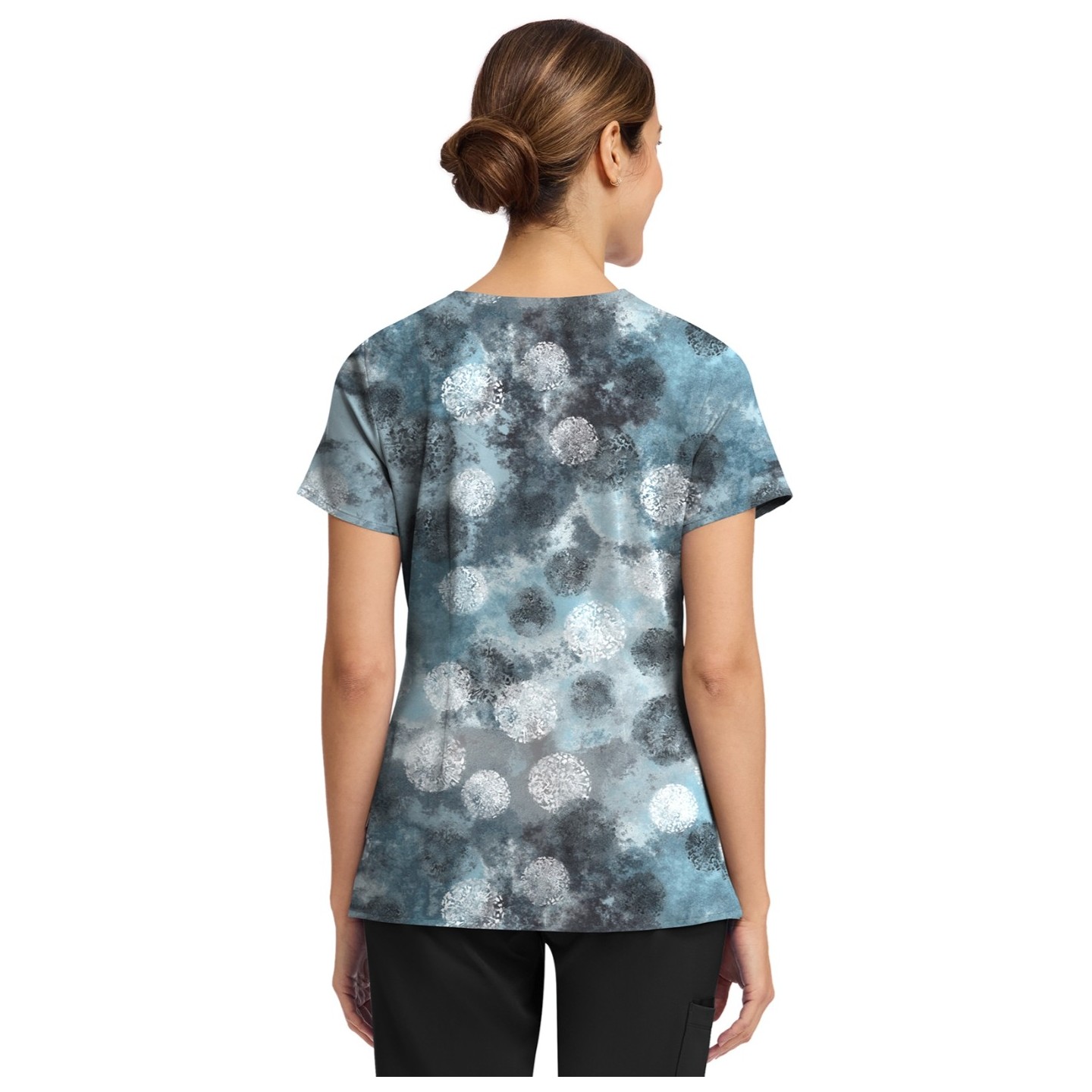 HH910 Healing Hands Amanda Grosgrain Ribbon V-Neck Print Top - Moody Dots