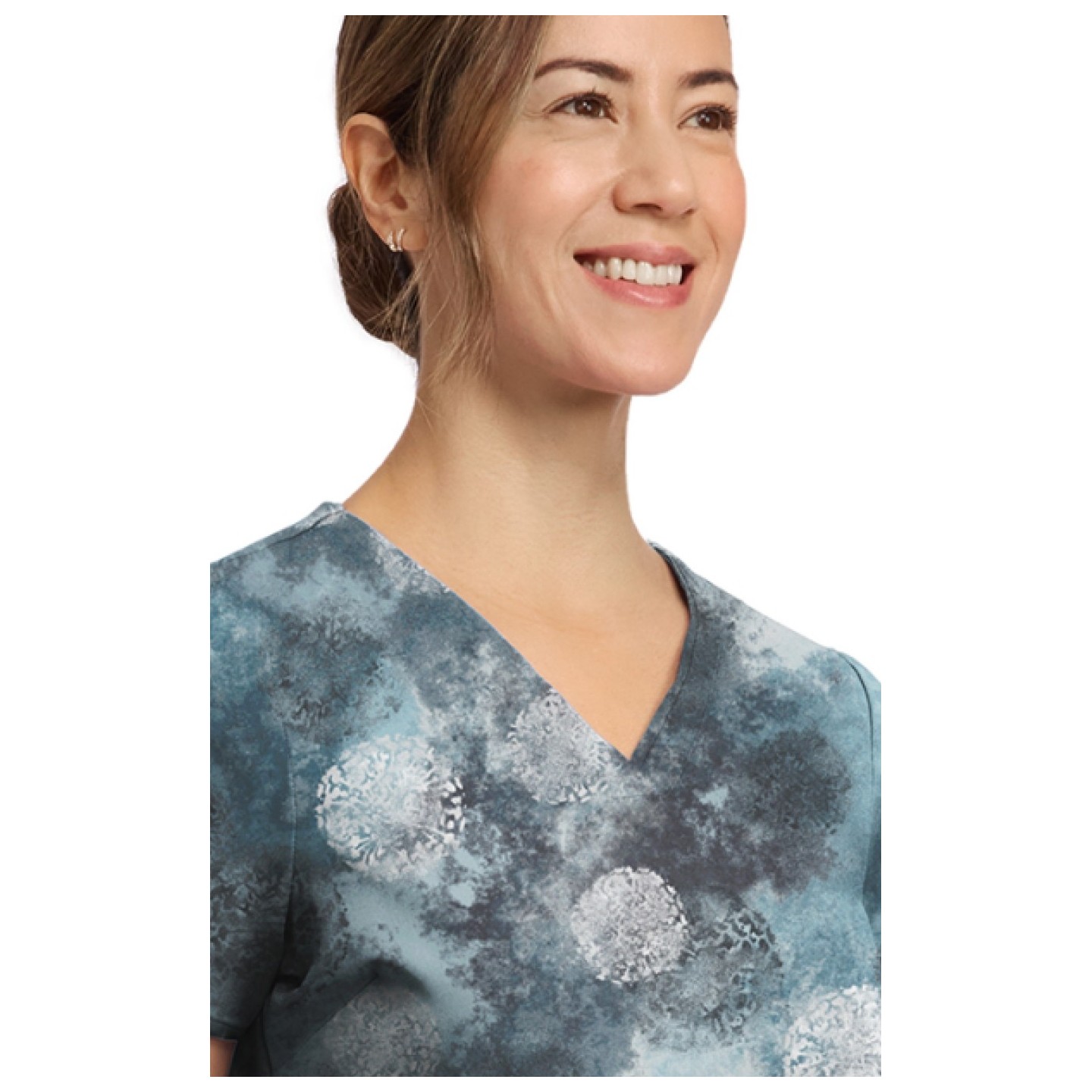 HH910 Healing Hands Amanda Grosgrain Ribbon V-Neck Print Top - Moody Dots