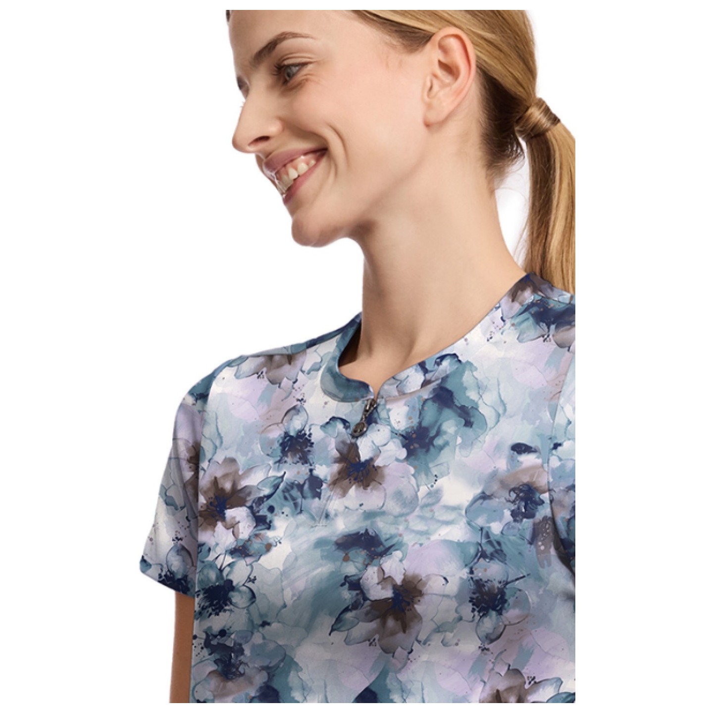 HH911 Ivy 3 Pocket Print Top by Healing Hands - Underwater Blooms