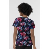 6347 WINK Women's 2 Pocket Curved V-Neck Print Top - Freedom Sparkle Black