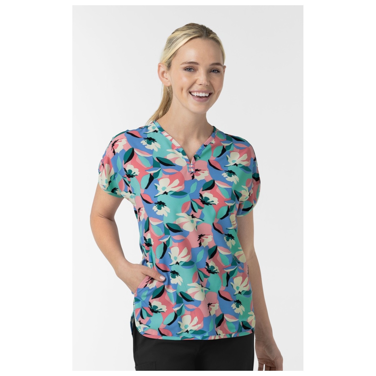 6267 WINK Dolman Y-Neck Print Scrub Top - Oceanic Odyssey