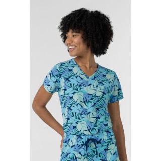 6467 WINK Tuck In Print Top with Chest Pocket - Breezy Palms