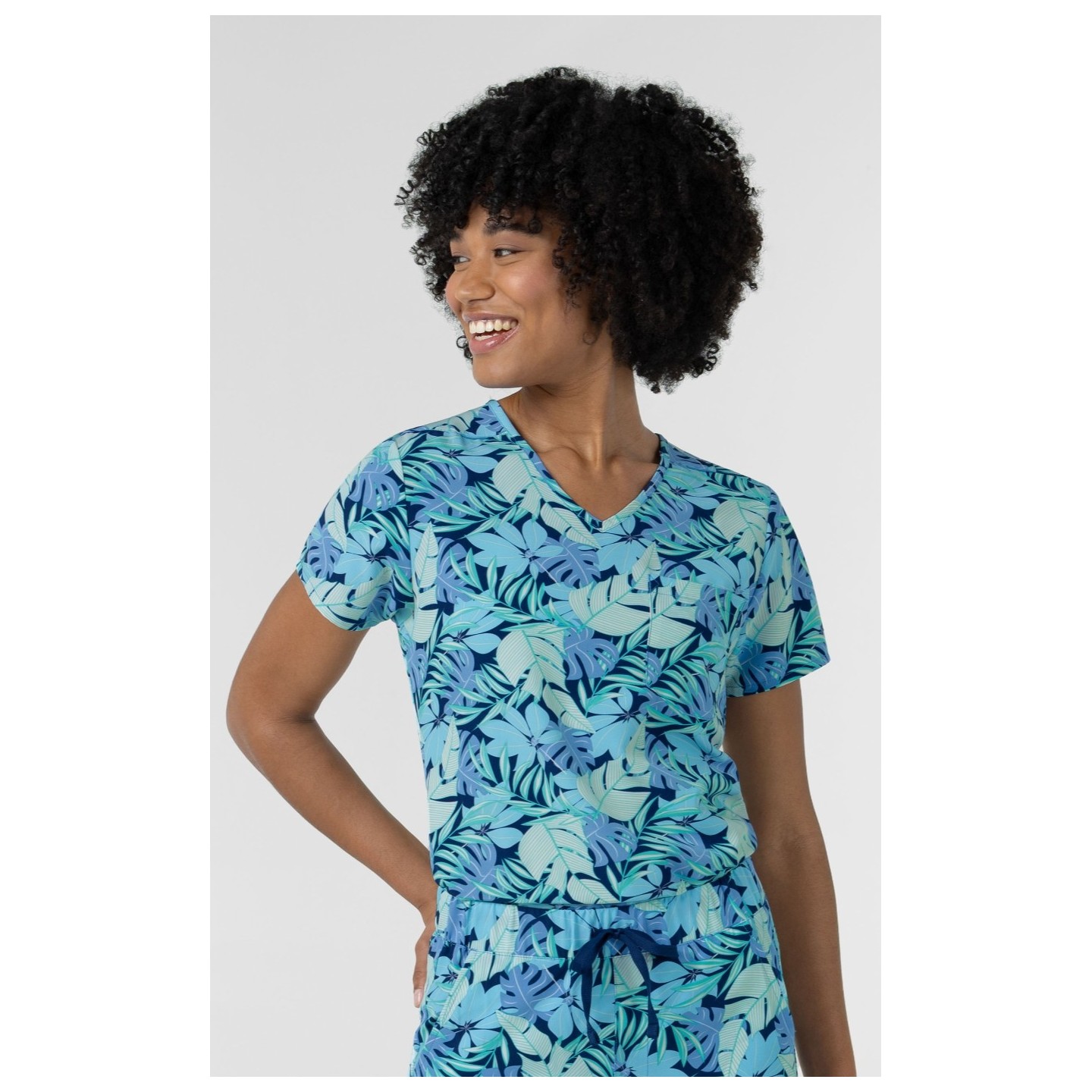 6467 WINK Haut Imprimer pour Border à Col en V avec Poche au Poitrine - Breezy Palms