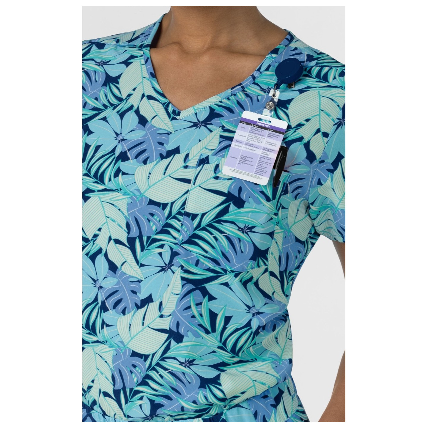 6467 WINK Tuck In Print Top with Chest Pocket - Breezy Palms