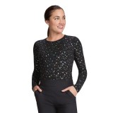 167PR Tessa Long Sleeve Underscrub Tee by koi - Black Iridescent Twinkle Pattern