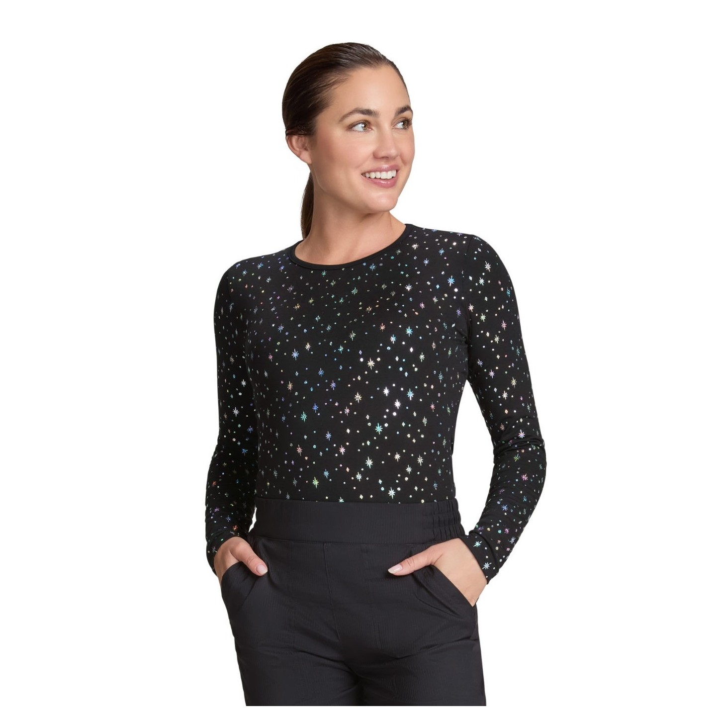 167PR Tessa Haut à Manches Longues de koi - Black Iridescent Twinkle Pattern