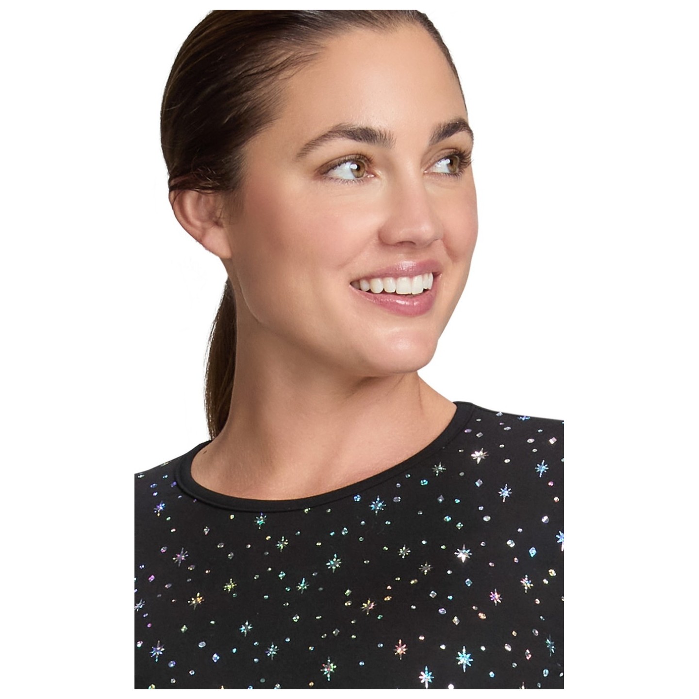 167PR Tessa Haut à Manches Longues de koi - Black Iridescent Twinkle Pattern