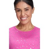 167PR Tessa Long Sleeve Underscrub Tee by koi - Hibiscus Pink Iridescent Twinkle Pattern