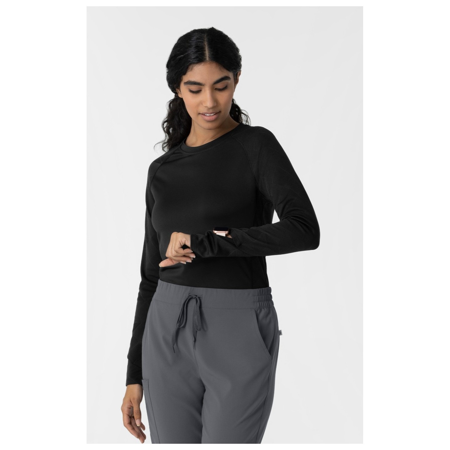 2149 Layers Engineered Long Sleeve Underscrub Top with Watch Windows by WINK