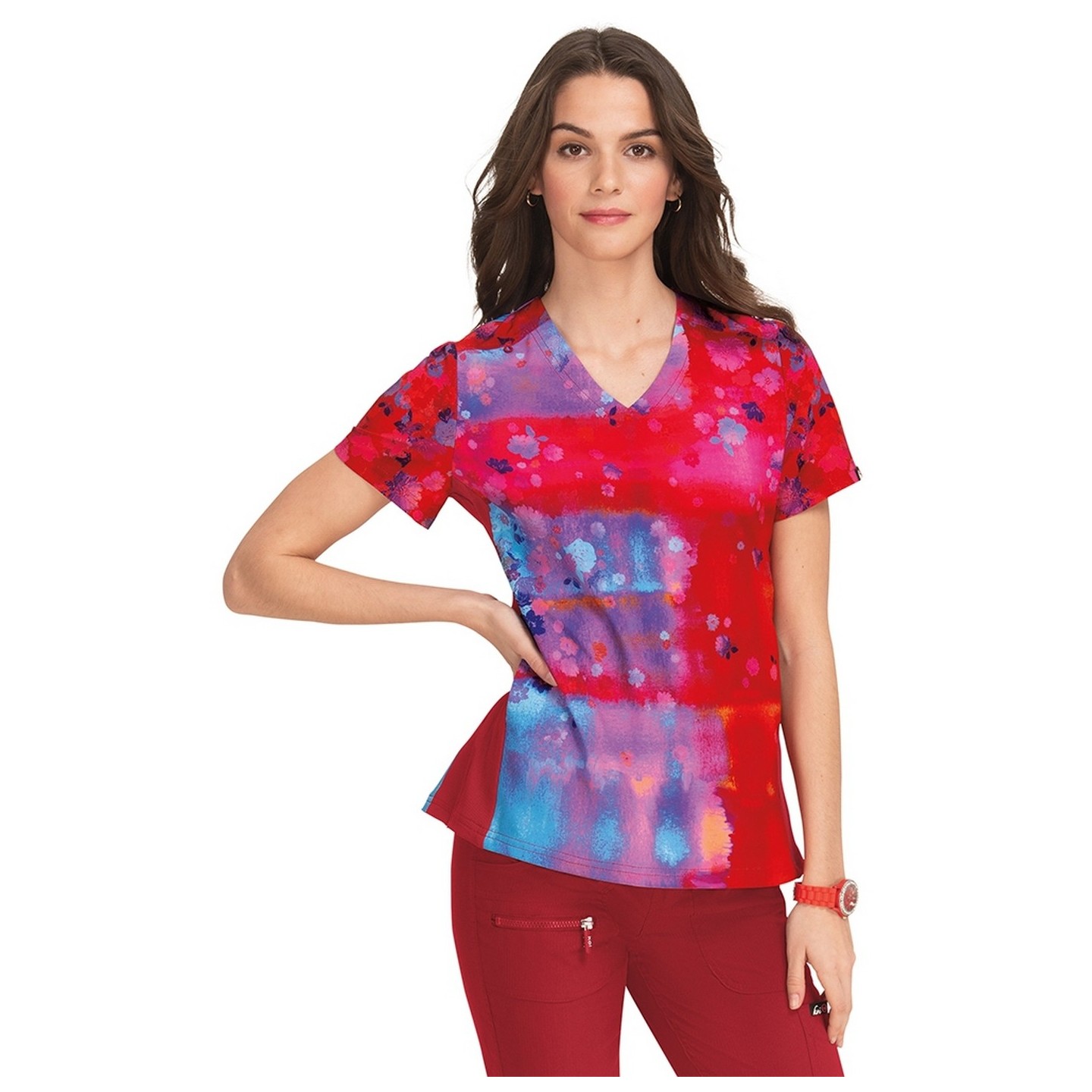 370PLM koi Lite Reform V-Neck Print Top - Vibrant Watercolor