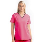 4510 [Matrix Impulse] Women's Contrast Curved V- Neck Top