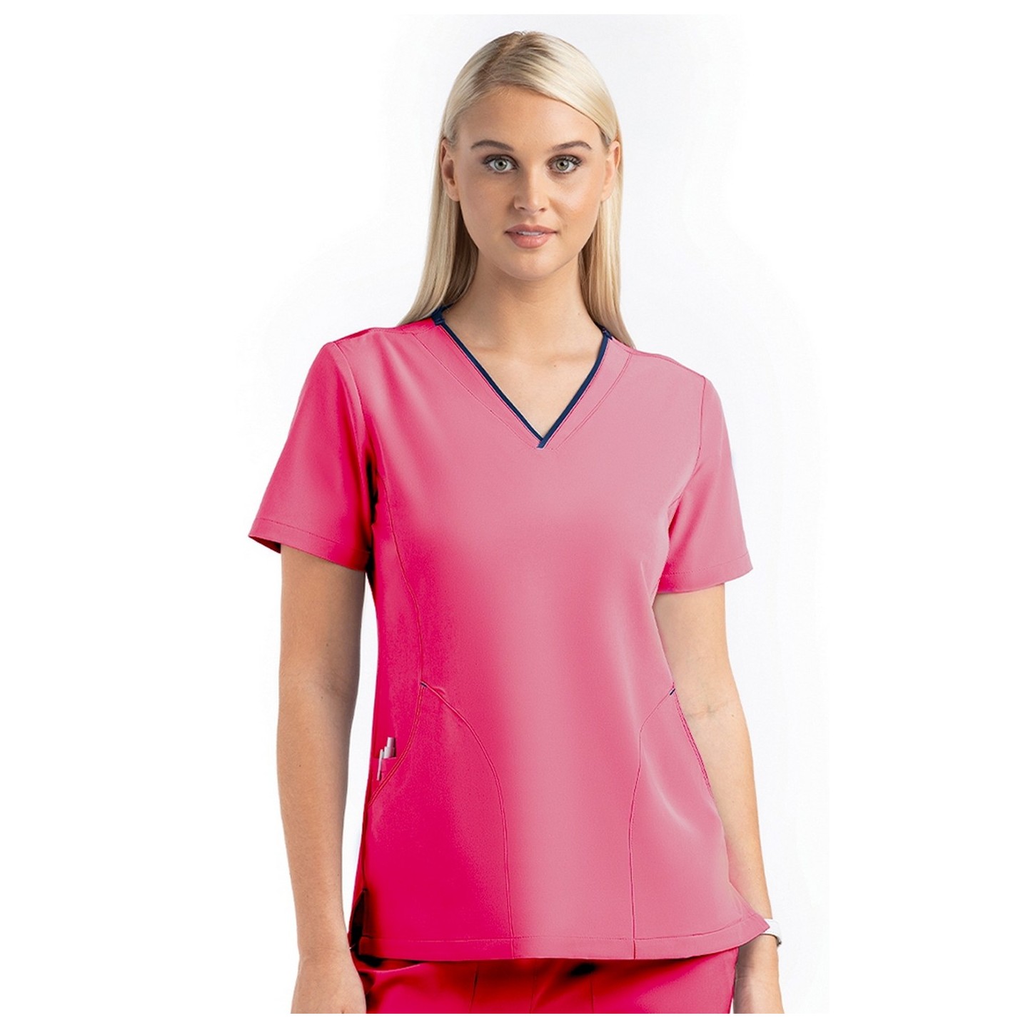 4510 [Matrix Impulse] Women's Contrast Curved V- Neck Top