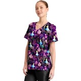 TF794 Tooniforms 2 Pocket V-Neck Print Top by Cherokee - Here And Everywhere