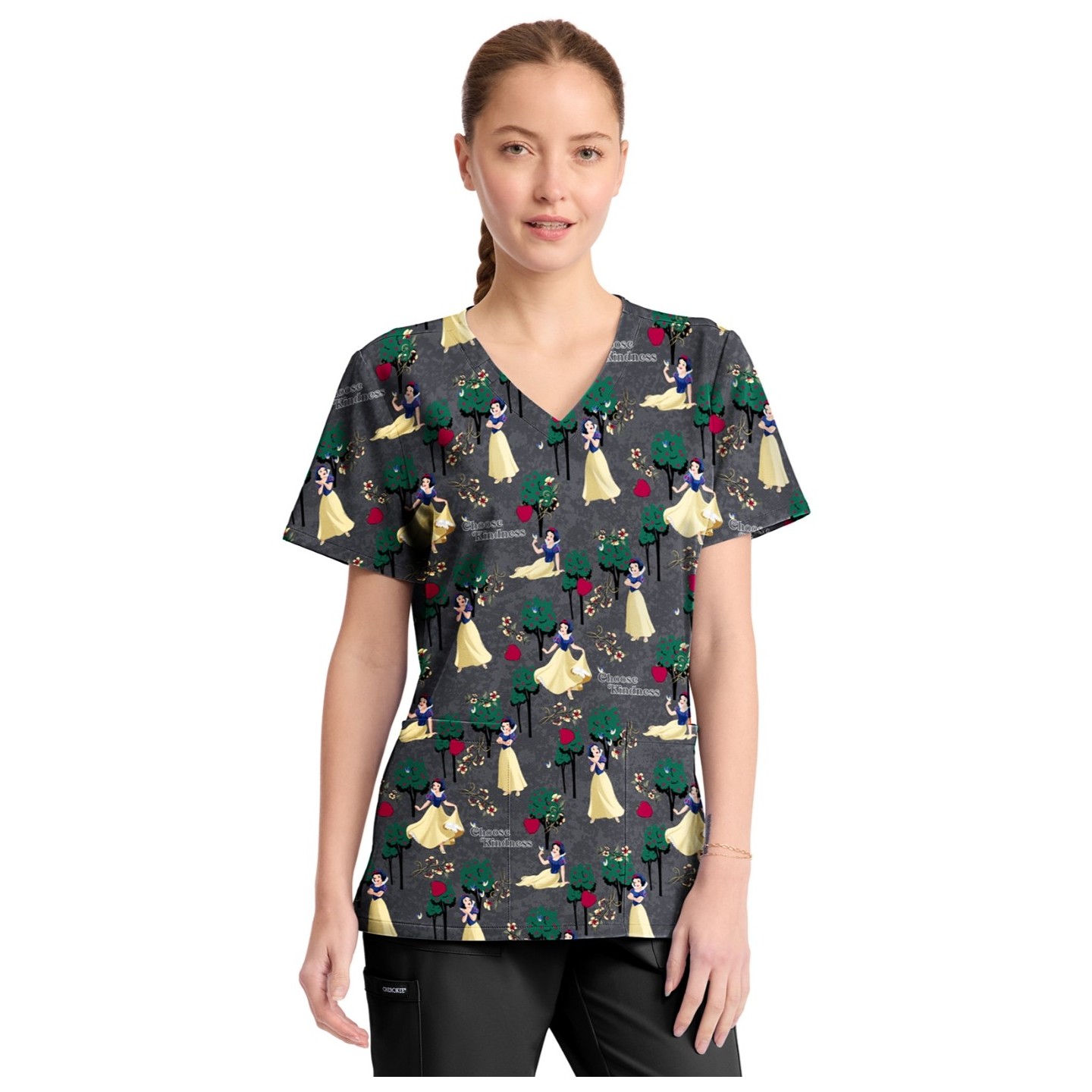 TF794 Tooniforms 2 Pocket V-Neck Print Top by Cherokee - Sending Kindness