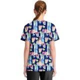 TF794 Tooniforms 2 Pocket V-Neck Print Top by Cherokee - Comic Princess