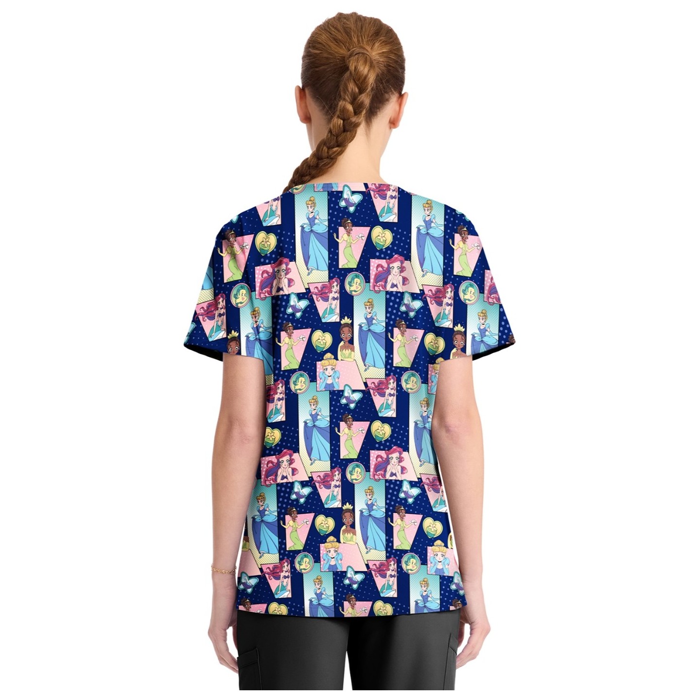 TF794 Tooniforms 2 Pocket V-Neck Print Top by Cherokee - Comic Princess
