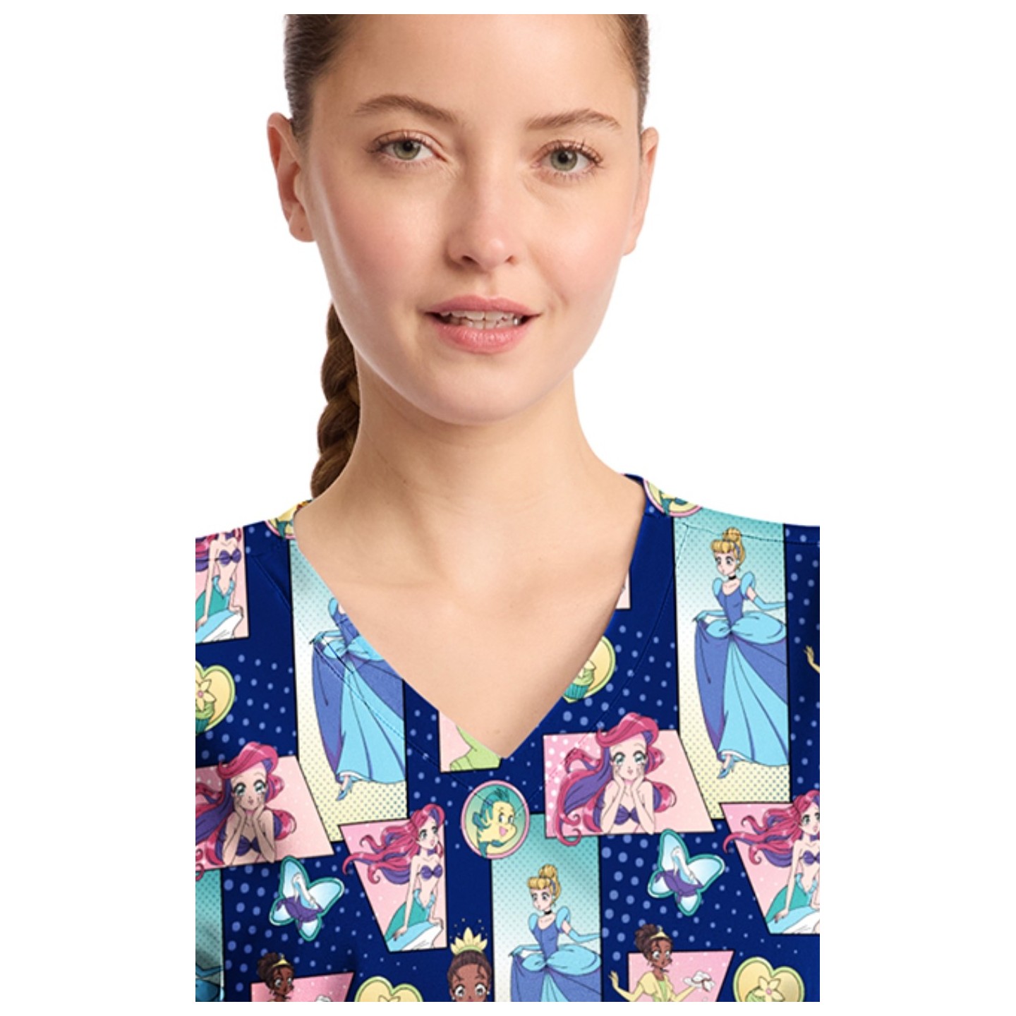 TF794 Tooniforms 2 Pocket V-Neck Print Top by Cherokee - Comic Princess