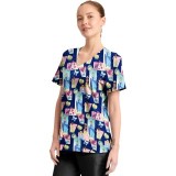 TF794 Tooniforms 2 Pocket V-Neck Print Top by Cherokee - Comic Princess