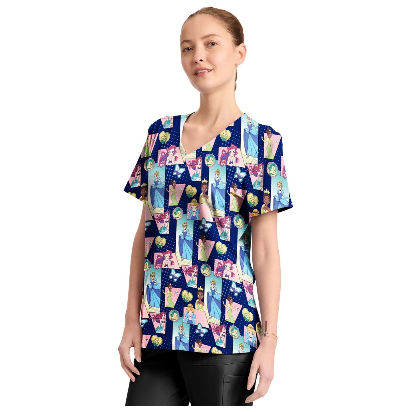 TF794 Tooniforms 2 Pocket V-Neck Print Top by Cherokee - Comic Princess