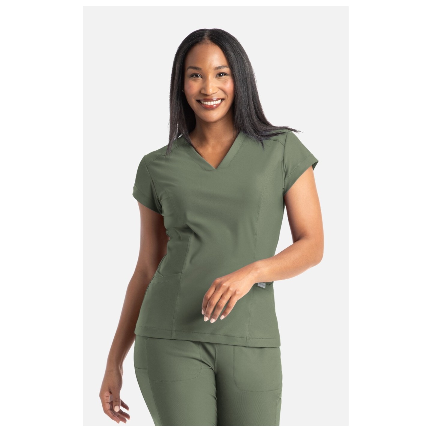 2501 Embrace Zoe Banded V-Neck 4 Pocket Top by Maevn