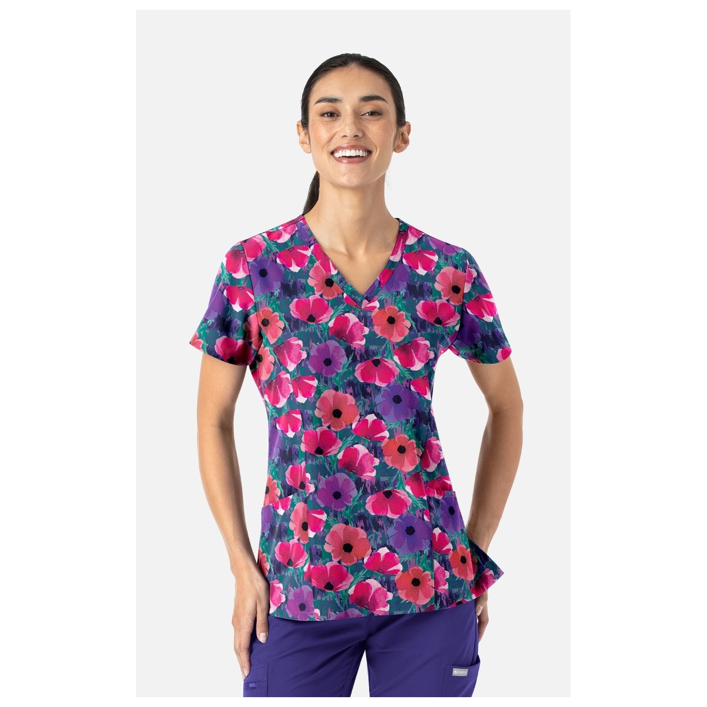 1797 Maevn Curved V-Neck Print Top - Autumn Bloom