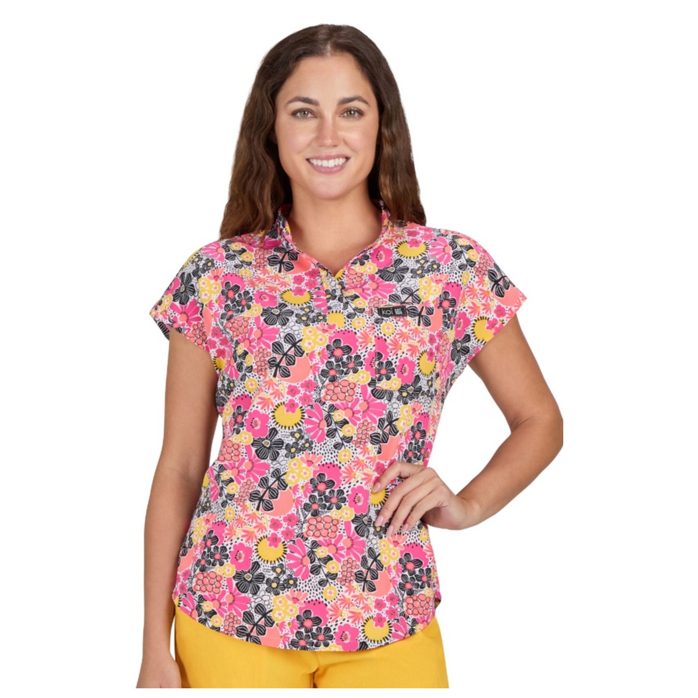 1093PR koi Basics Haut Ari à Encolure Fendue Imprimer - Susani Floral