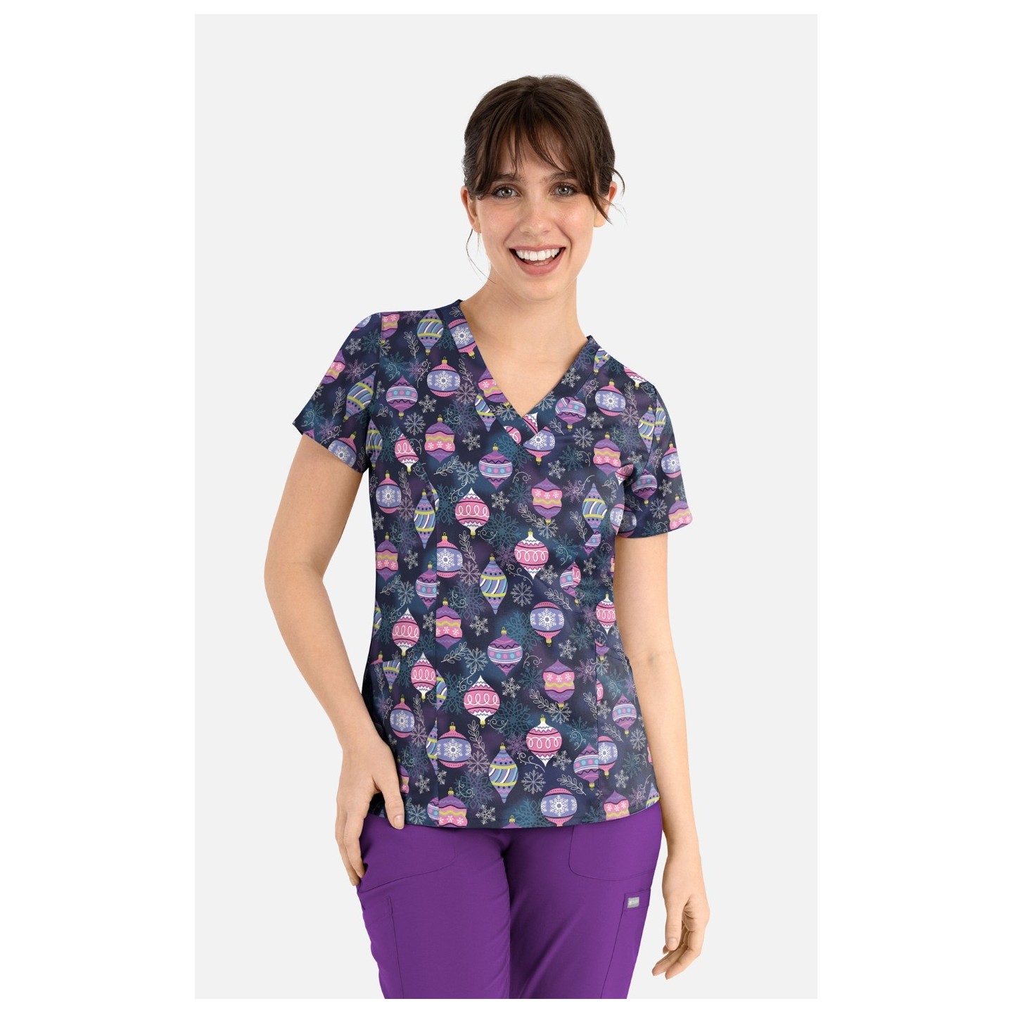 1797 Maevn Curved V-Neck Print Top - Frosted Ornaments