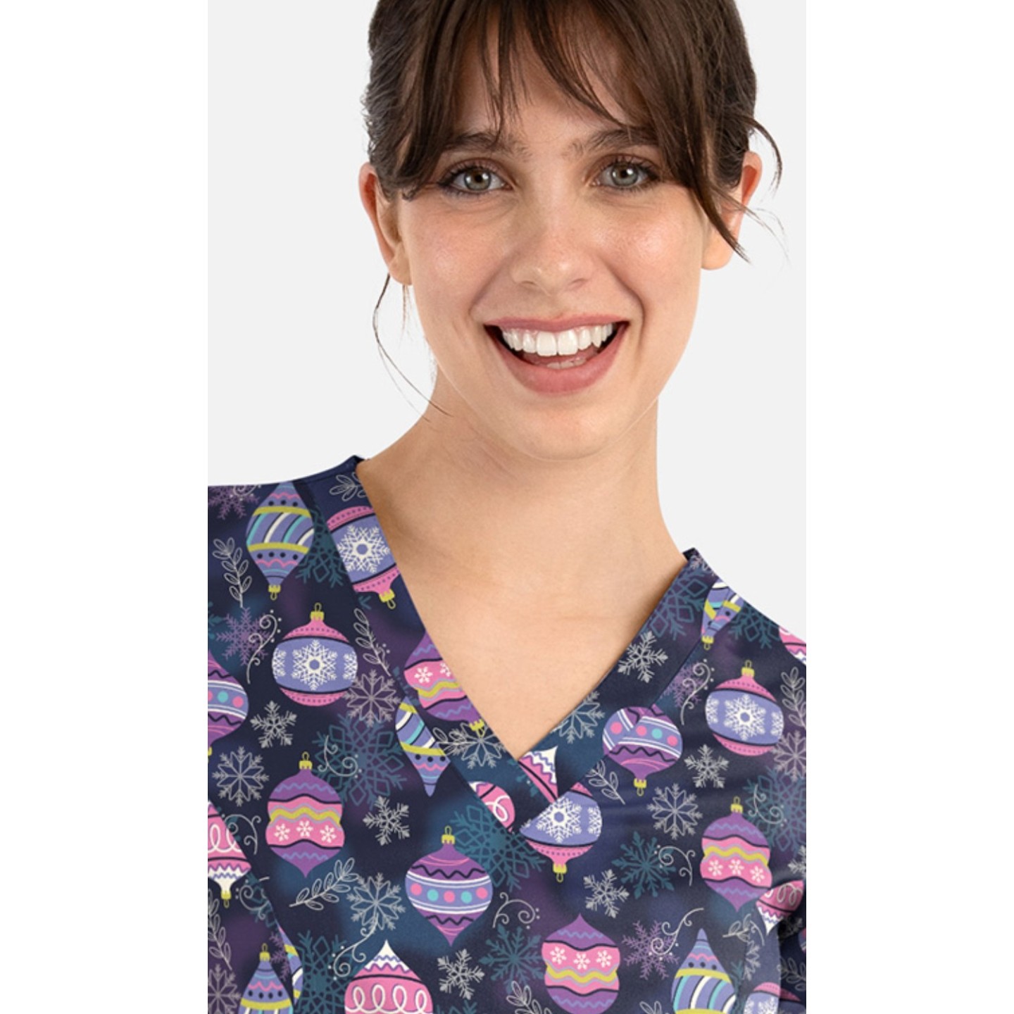 1797 Maevn Curved V-Neck Print Top - Frosted Ornaments