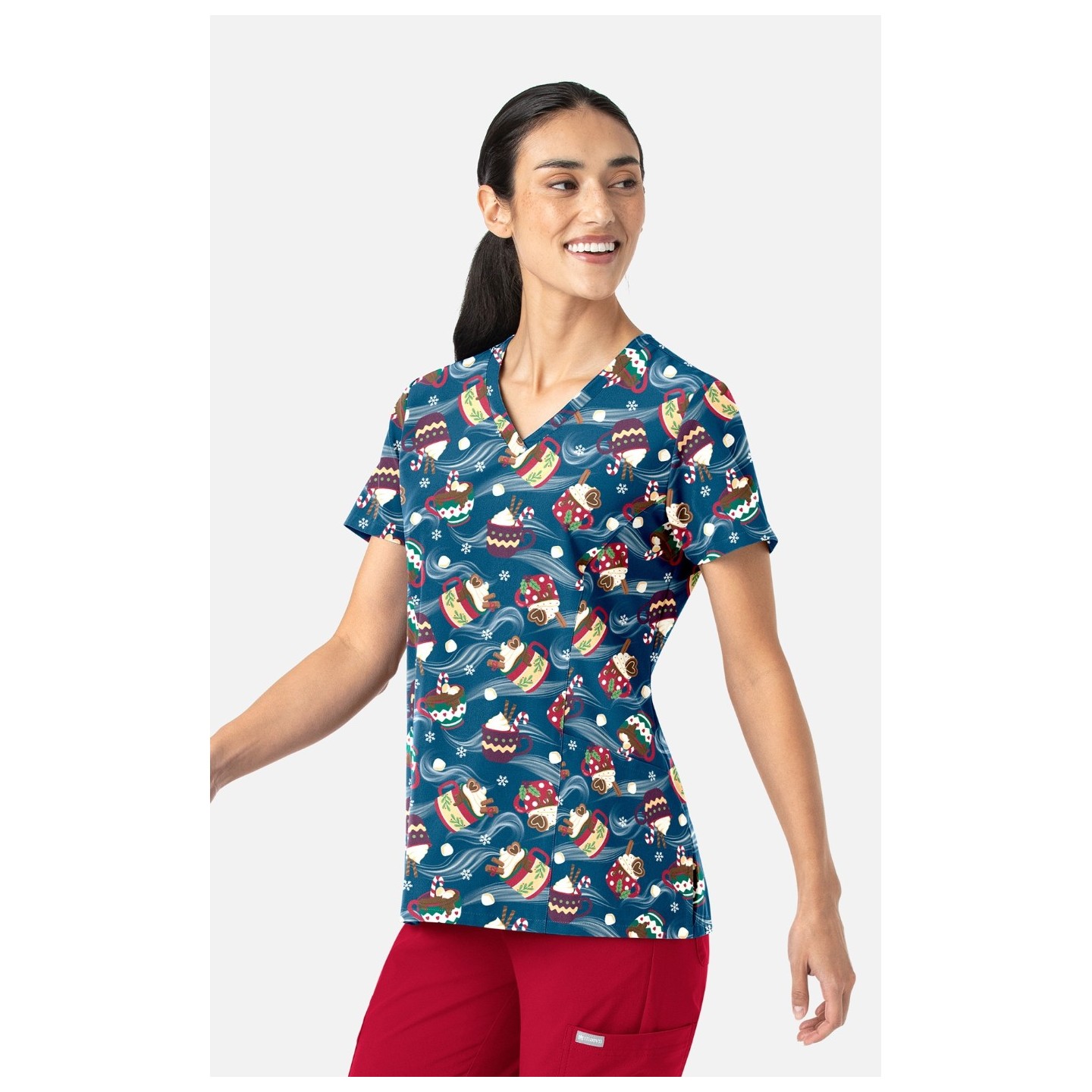 1797 Maevn Curved V-Neck Print Top - Festive Sips