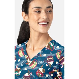 1797 Maevn Curved V-Neck Print Top - Festive Sips