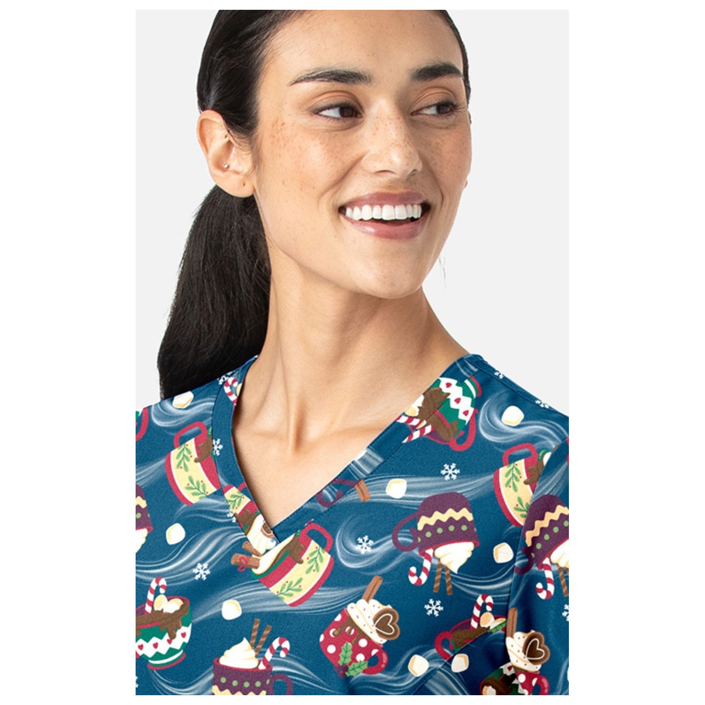 1797 Maevn Curved V-Neck Print Top - Festive Sips