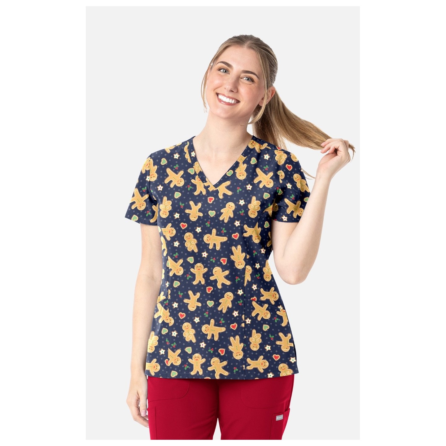 1797 Maevn Curved V-Neck Print Top - Gingerbread Zen