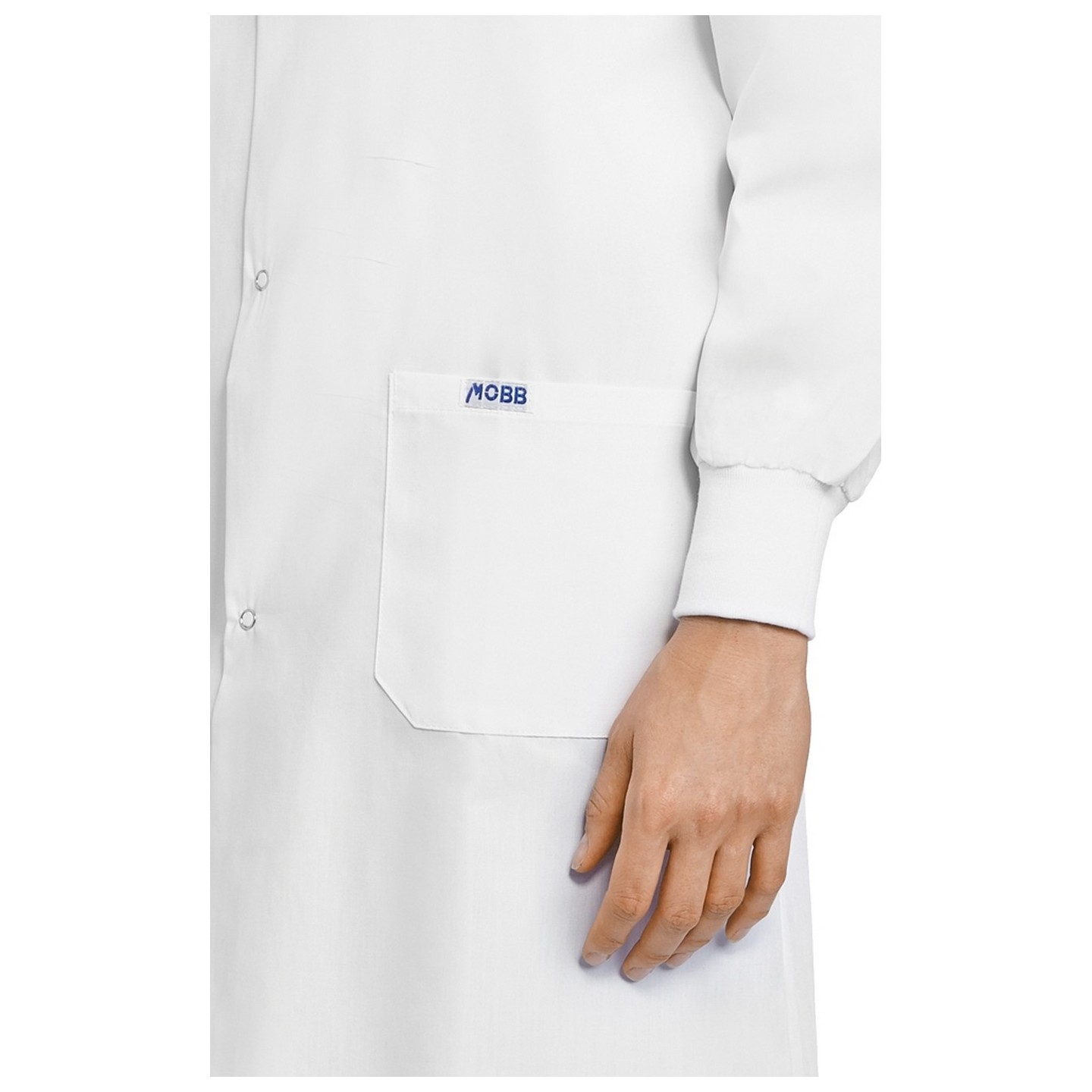 L507 Full Length Unisex Lab Coat Snap Front With Knitted Cuffs - Women's View