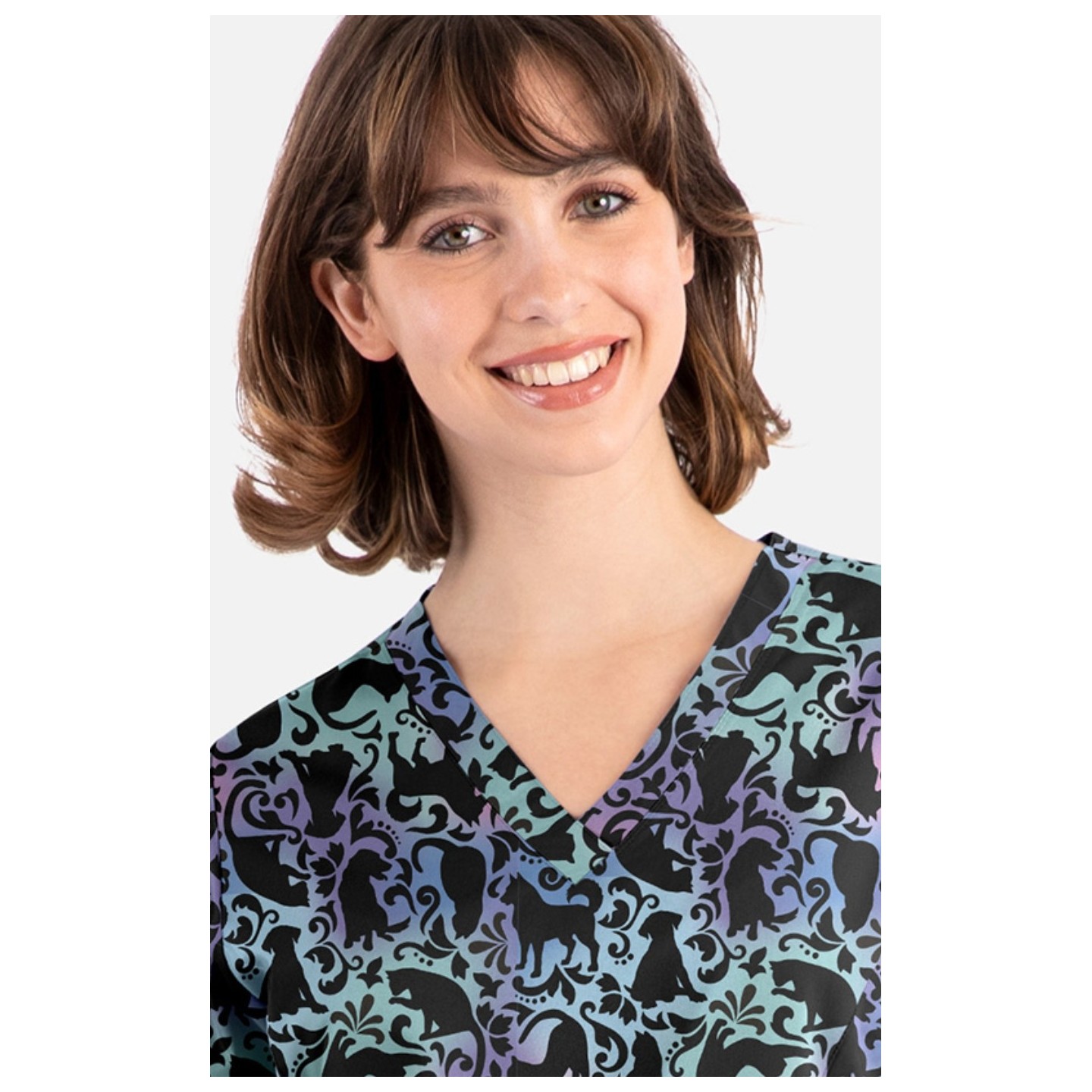 1797 Maevn Curved V-Neck Print Top - Love In Every Paw