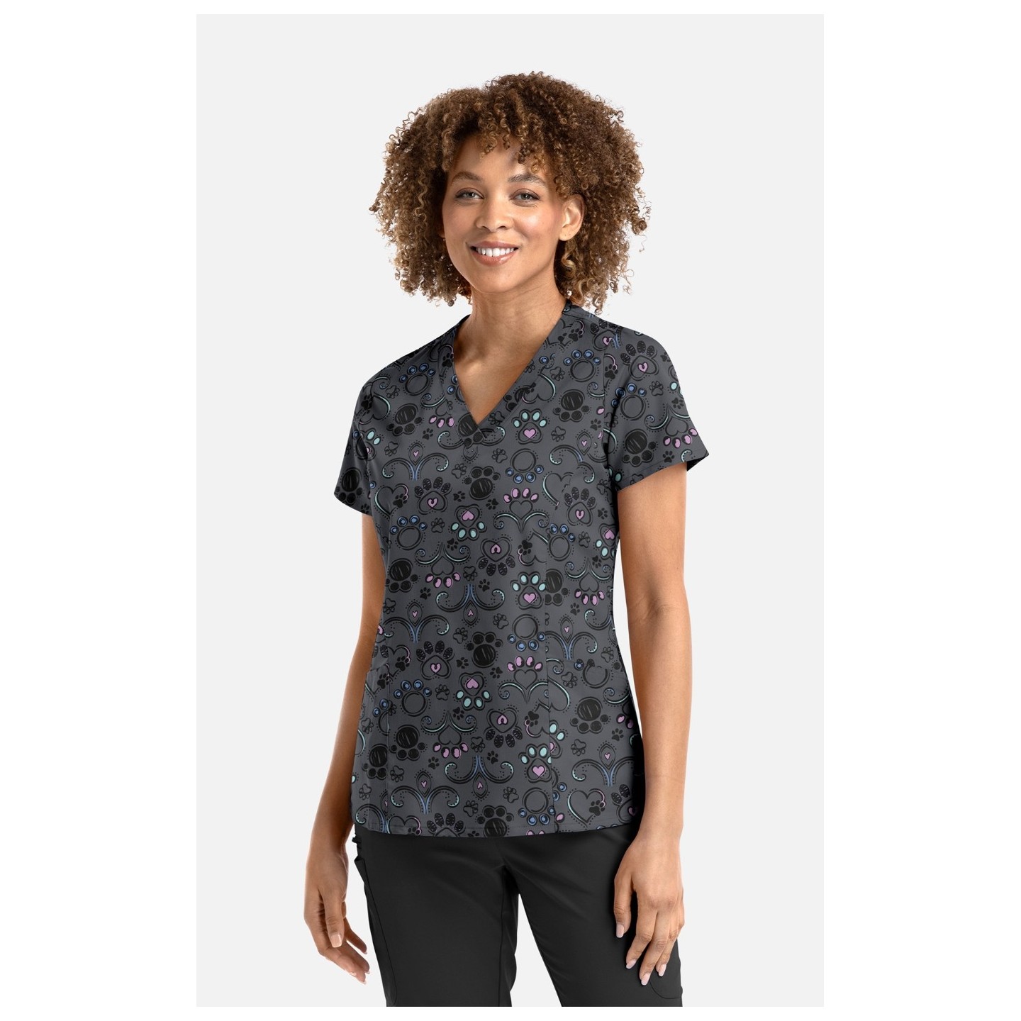 1797 Maevn Curved V-Neck Print Top - Regal Paws