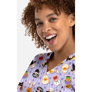 1797 Maevn Curved V-Neck Print Top - Spooky Squad