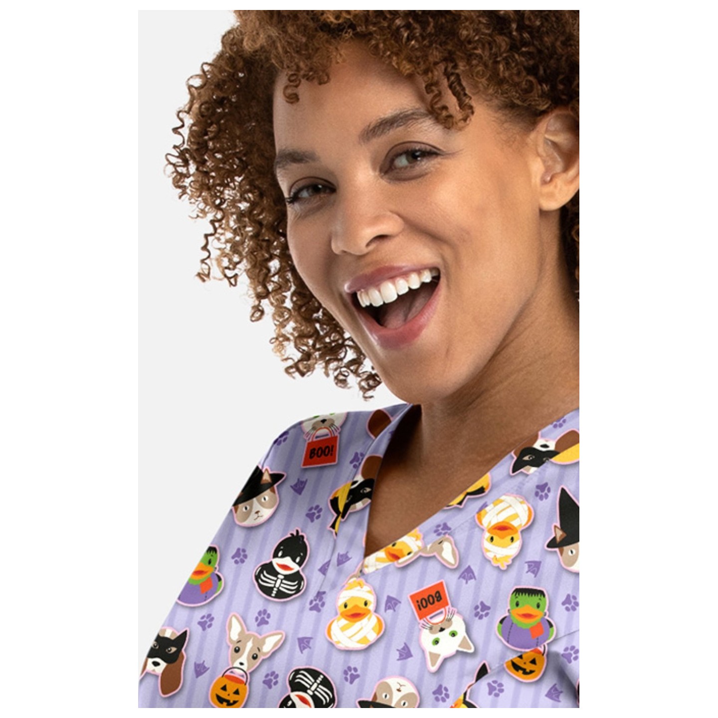 1797 Maevn Curved V-Neck Print Top - Spooky Squad