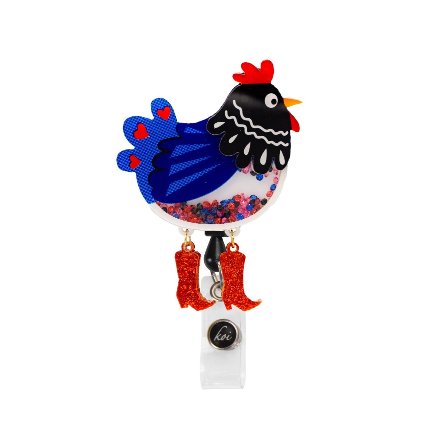 A156 koi Retractable Shaker Badge Reel - Chicken Boots