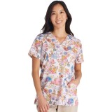 CK671 Cherokee Genuine Classic V-Neck 2 Pocket Print Top - Fin-tastic Watercolor