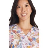 CK671 Cherokee Genuine Classic V-Neck 2 Pocket Print Top - Fin-tastic Watercolor