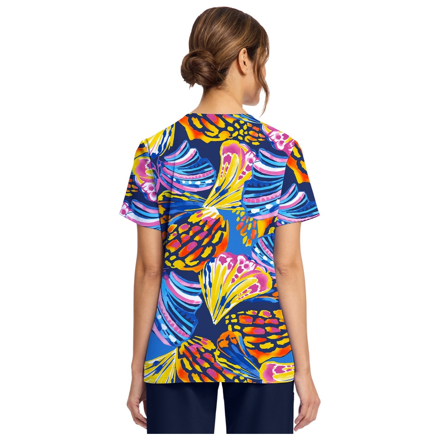 CK856 V-Neck 2 Pocket Print Top by Cherokee - Winging It