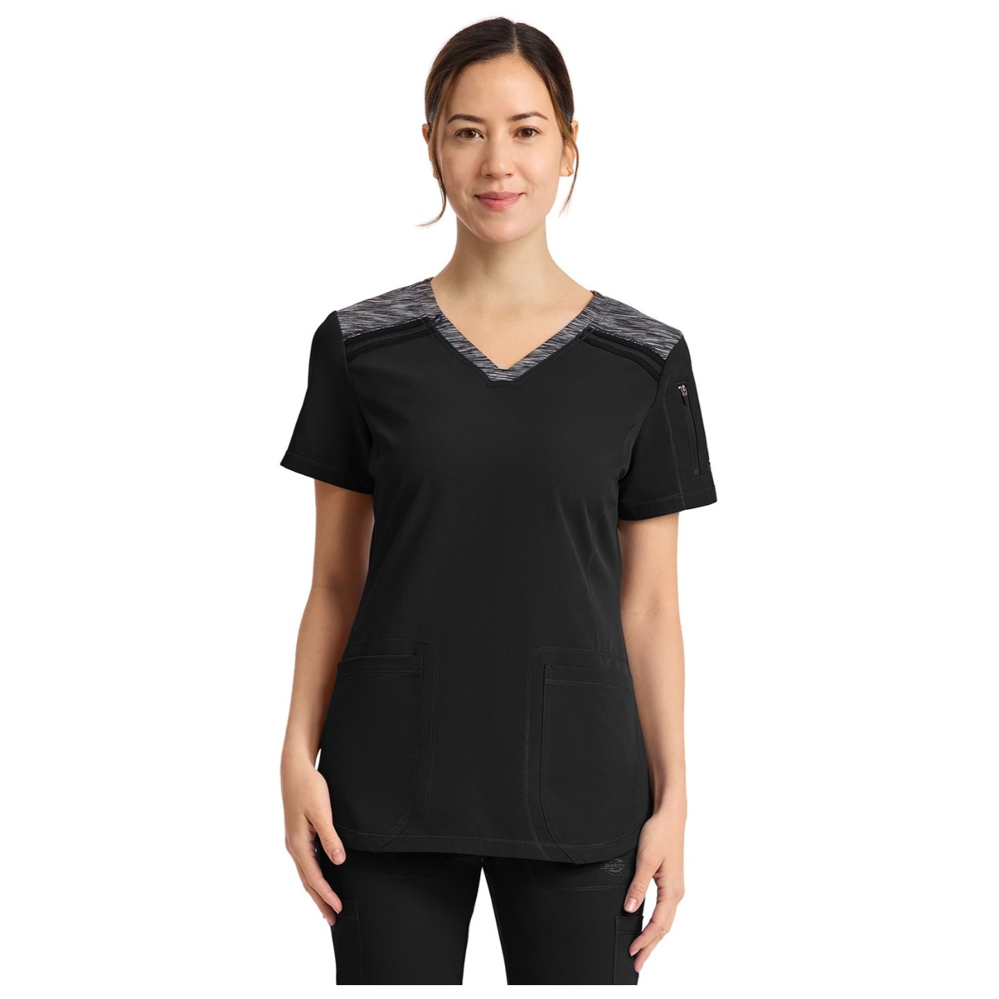 DK740 Dickies Dynamix V-Neck Top with Heather Colour Block Design